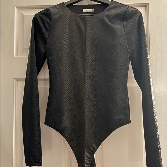 Black Snakeskin Long Sleeve Bodysuit - Picture 2 of 3
